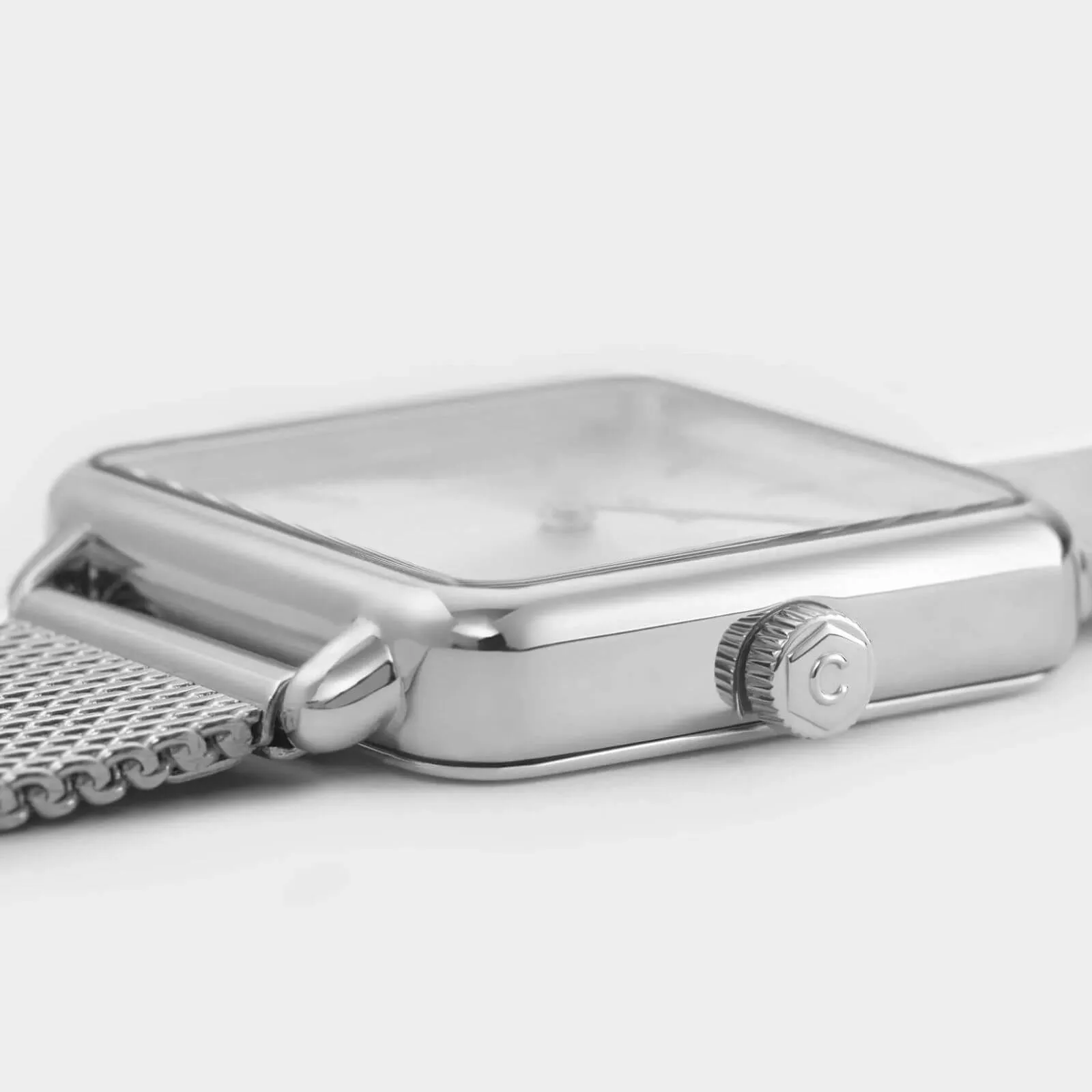 Cluse La Tetragone Silver Mesh Square Watch - Silver Dial