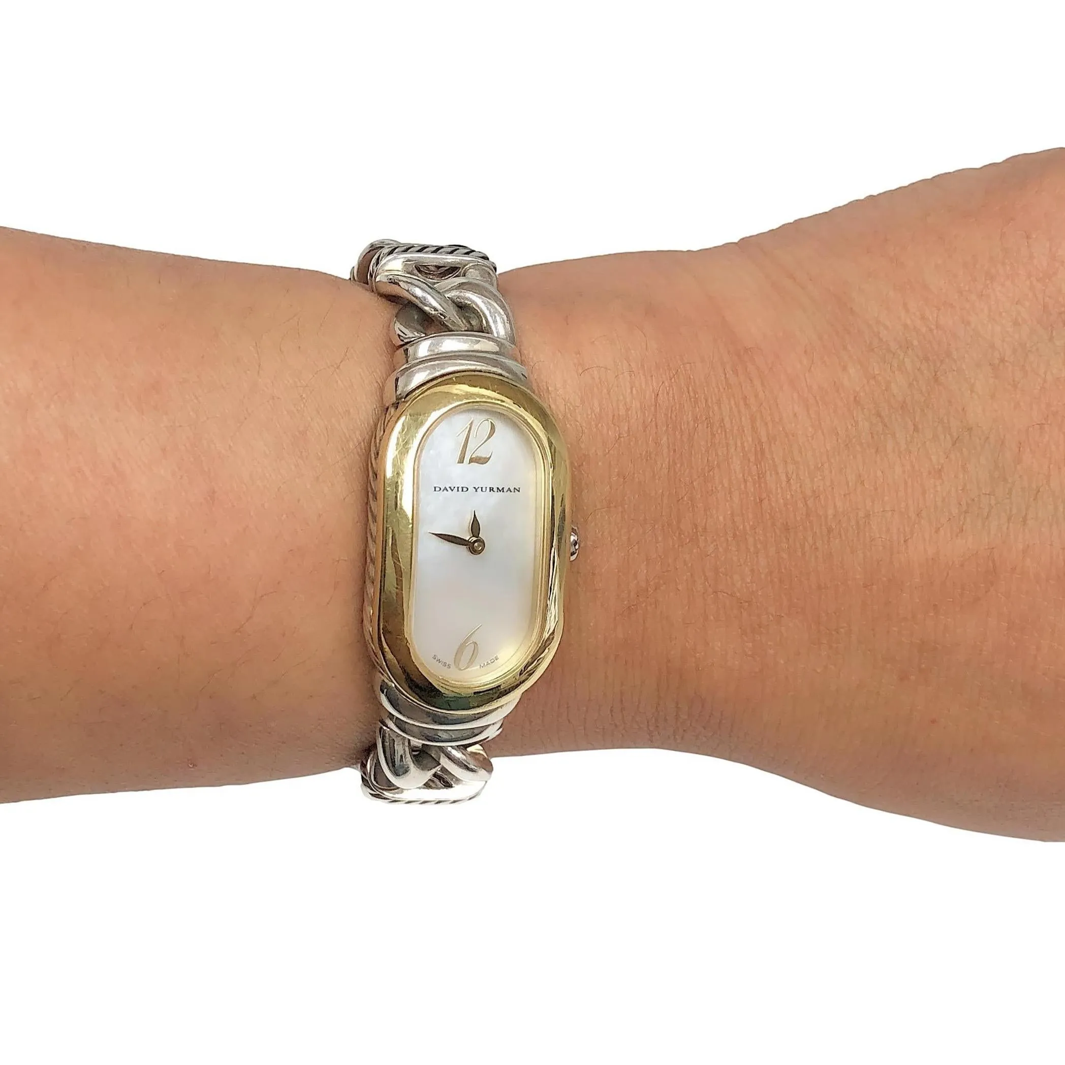 David Yurman Sterling Silver 18K Yellow Gold Madison Oval Cable Bracelet Watch