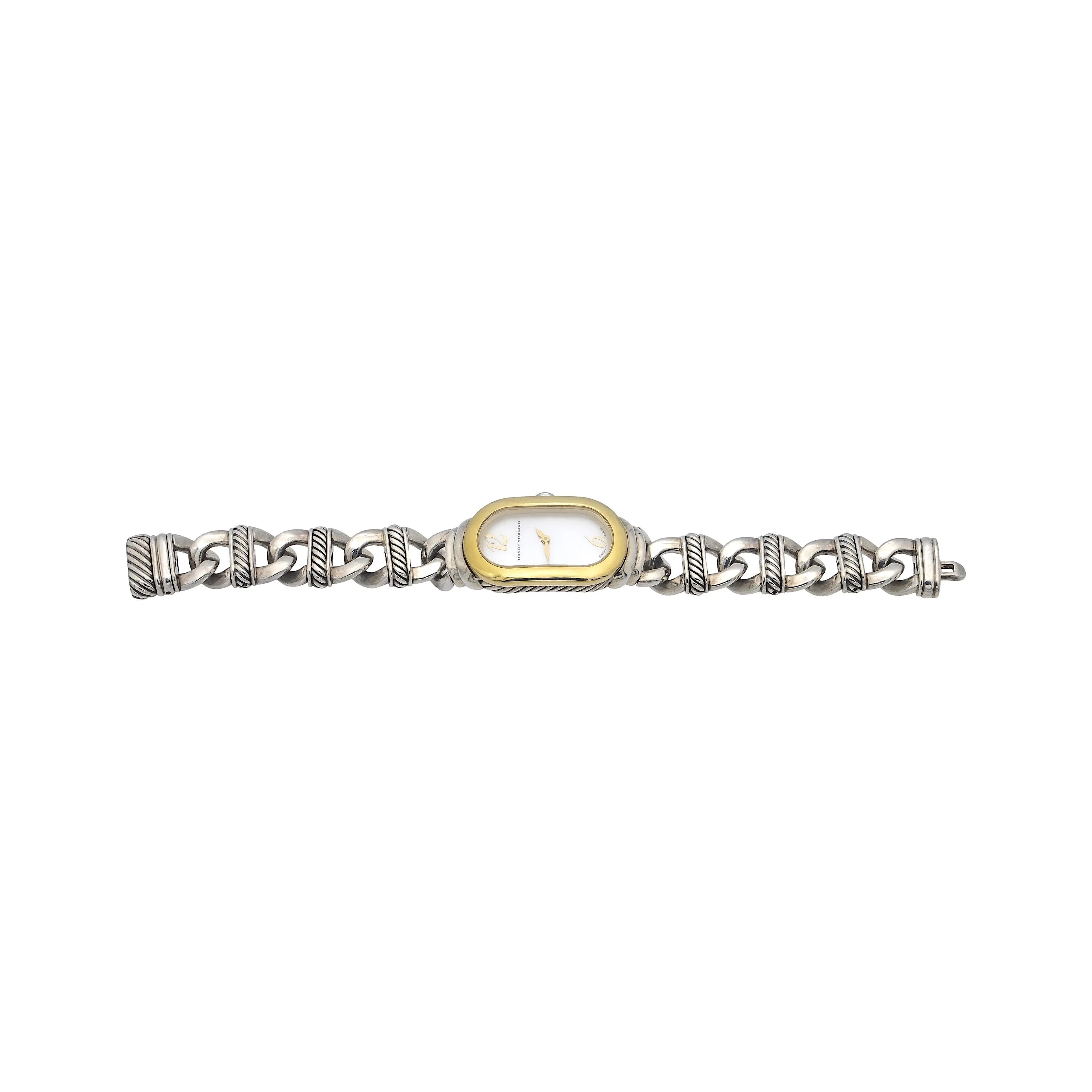 David Yurman Sterling Silver 18K Yellow Gold Madison Oval Cable Bracelet Watch