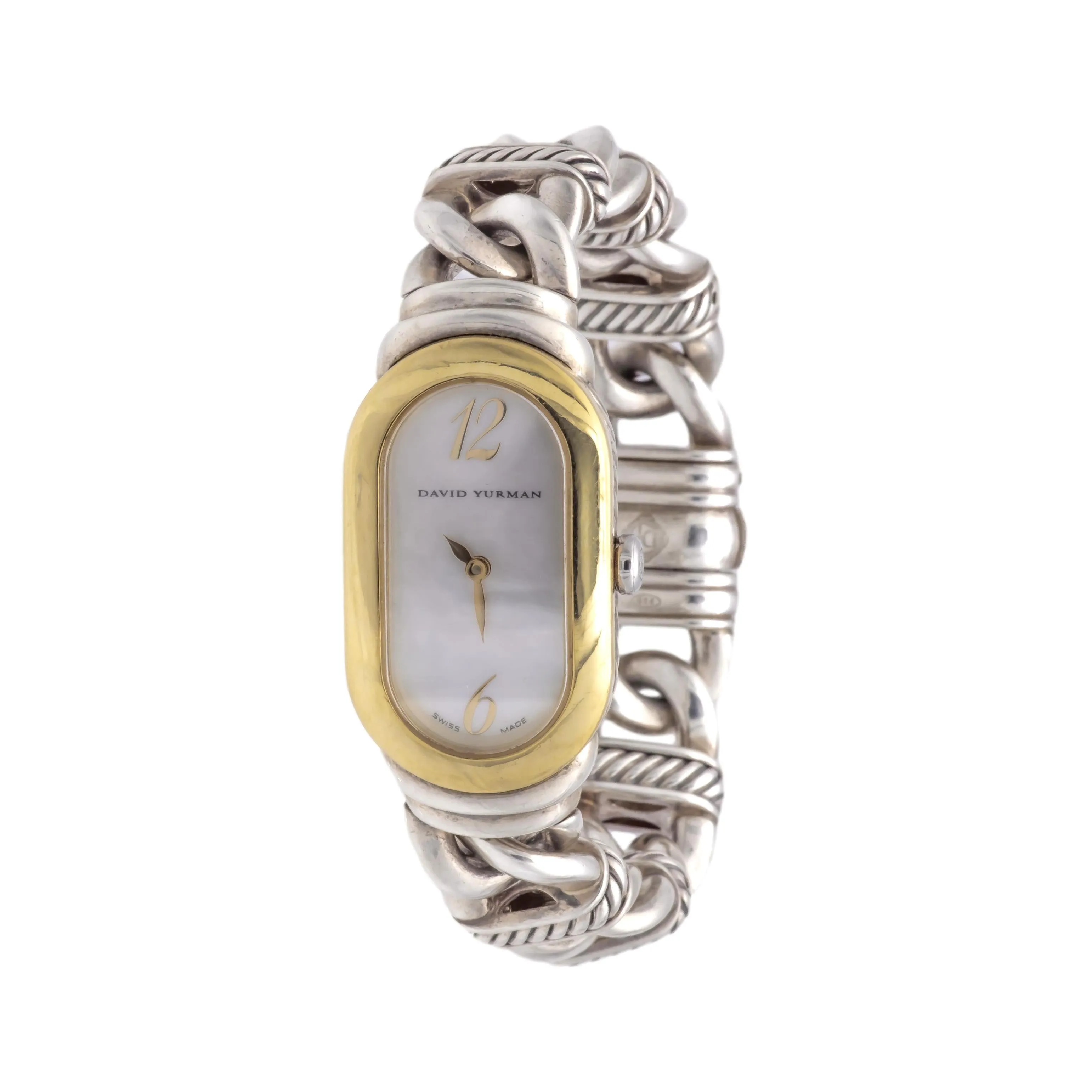 David Yurman Sterling Silver 18K Yellow Gold Madison Oval Cable Bracelet Watch