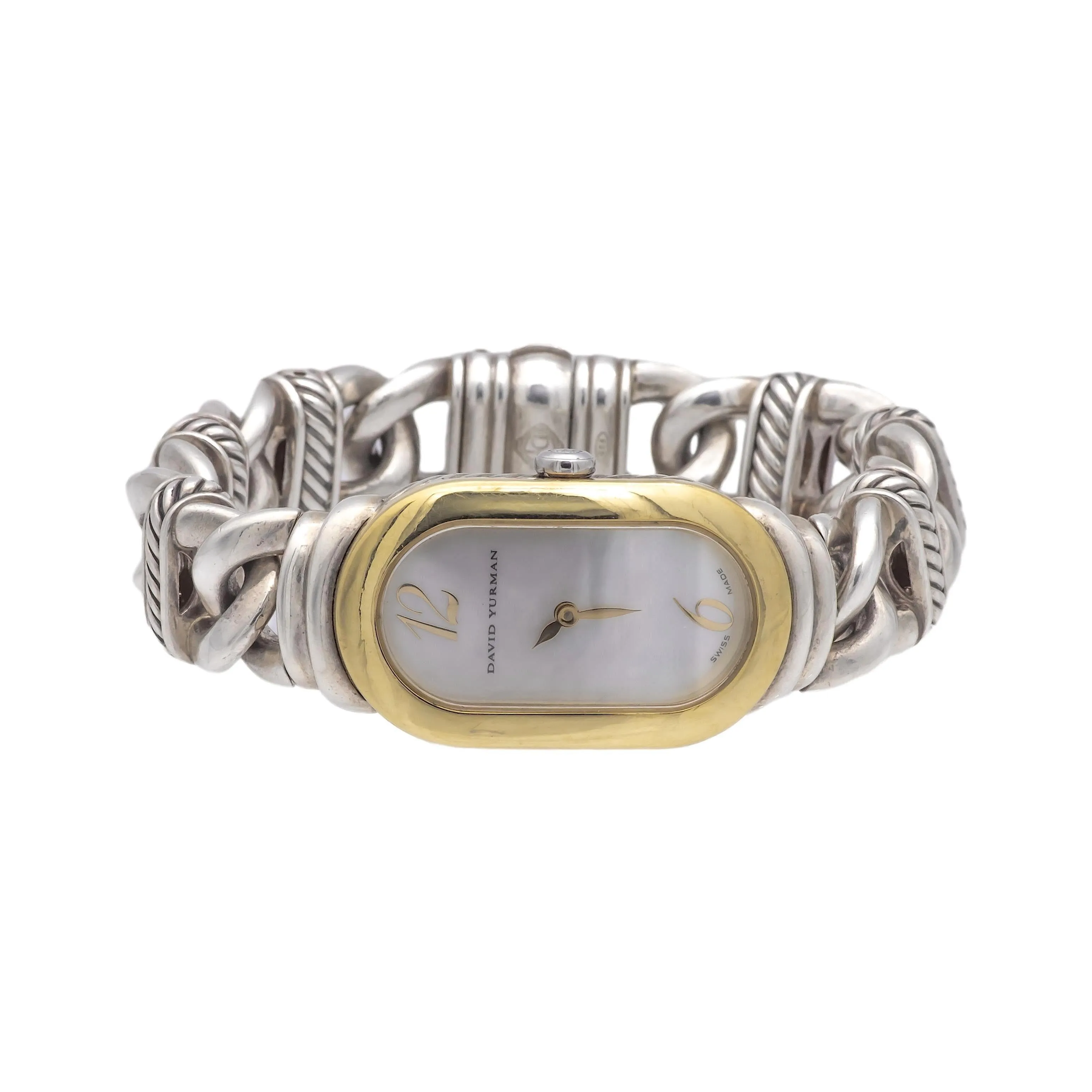 David Yurman Sterling Silver 18K Yellow Gold Madison Oval Cable Bracelet Watch