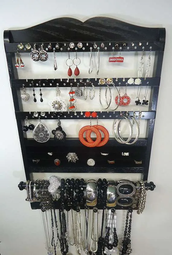 Deluxe Jewelry Holder Organizer Ebony Black Oak