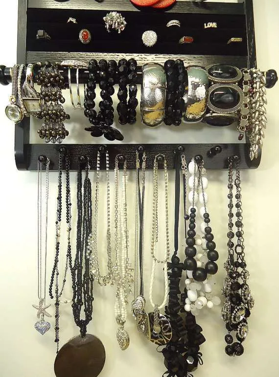 Deluxe Jewelry Holder Organizer Ebony Black Oak