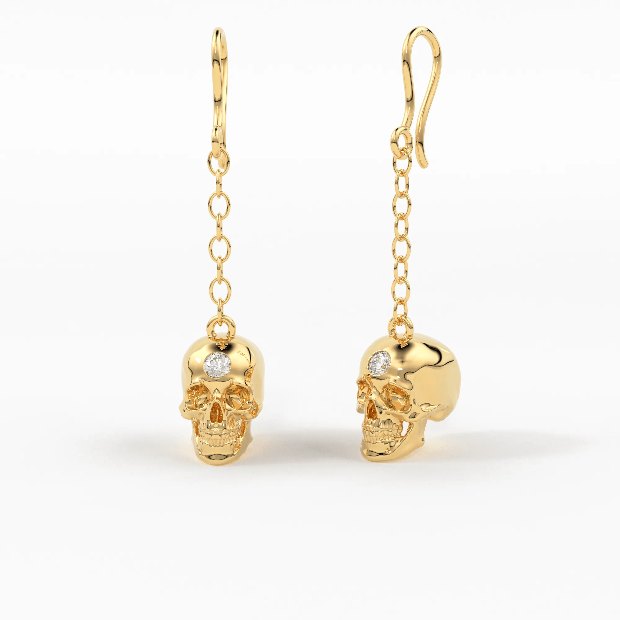 Diamond Skull Earrings in 14k Solid Gold / Skull Drop Earrings / Skull Jewelry / Diamond Studded Gothic Jewelry / Goth Jewelry / 14k Skull Inactive