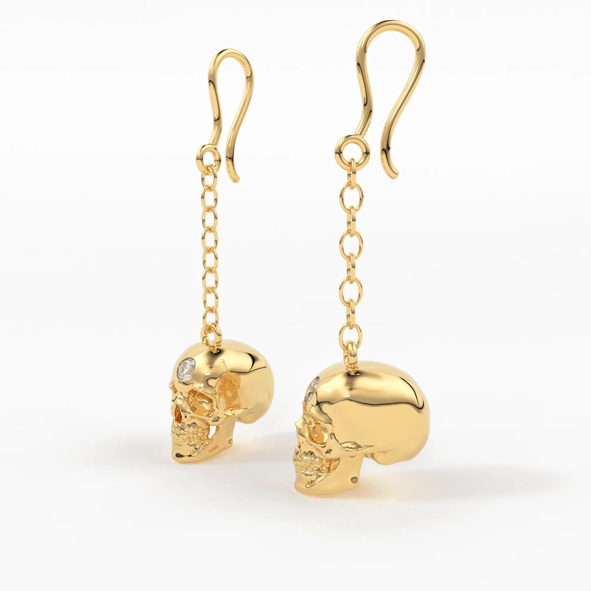 Diamond Skull Earrings in 14k Solid Gold / Skull Drop Earrings / Skull Jewelry / Diamond Studded Gothic Jewelry / Goth Jewelry / 14k Skull Inactive
