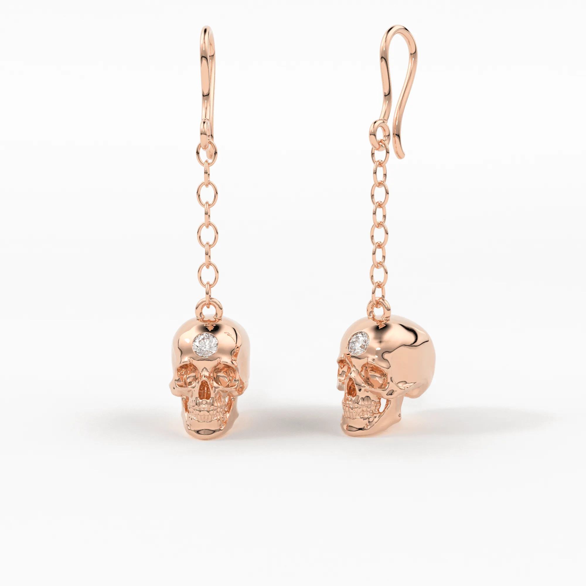 Diamond Skull Earrings in 14k Solid Gold / Skull Drop Earrings / Skull Jewelry / Diamond Studded Gothic Jewelry / Goth Jewelry / 14k Skull Inactive