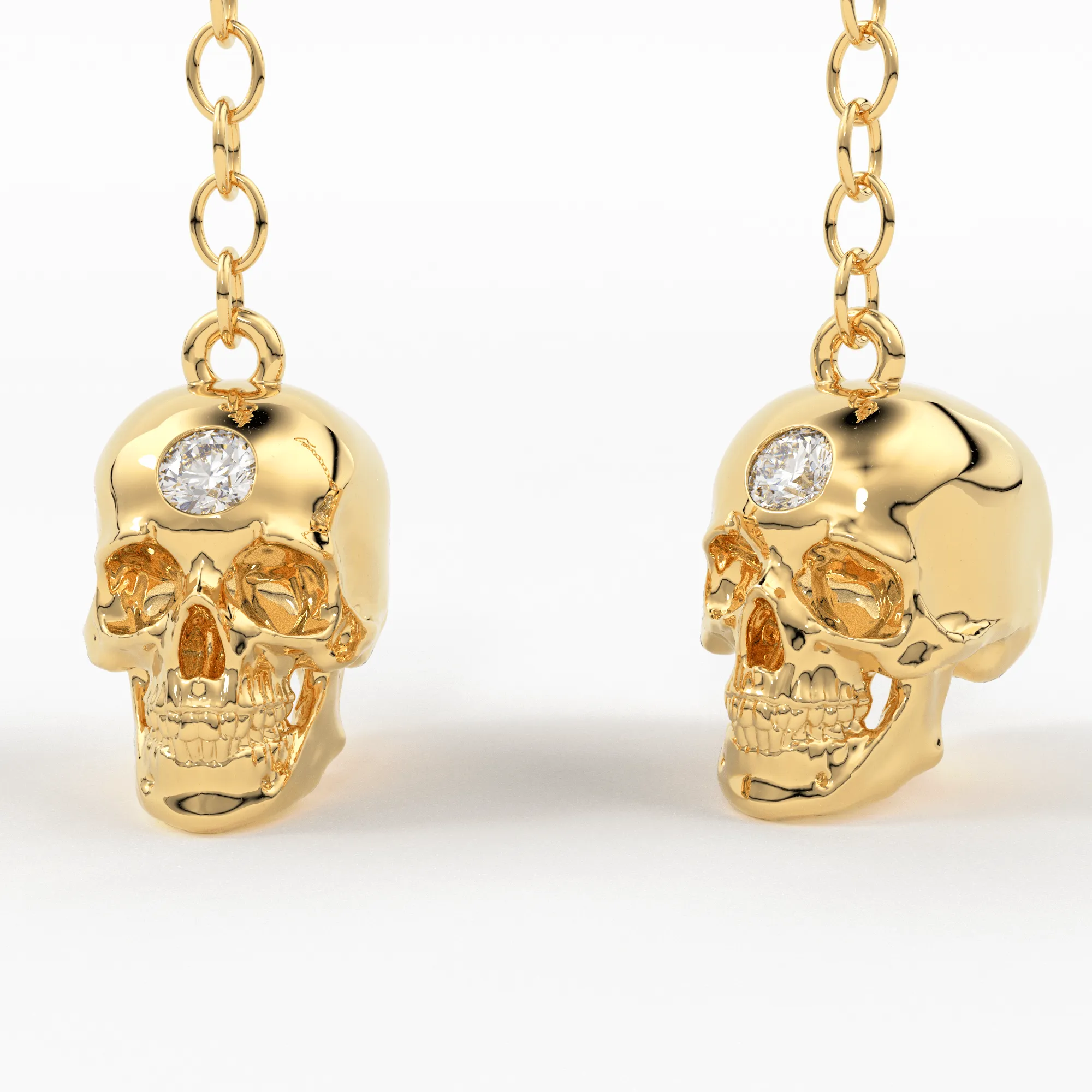 Diamond Skull Earrings in 14k Solid Gold / Skull Drop Earrings / Skull Jewelry / Diamond Studded Gothic Jewelry / Goth Jewelry / 14k Skull Inactive