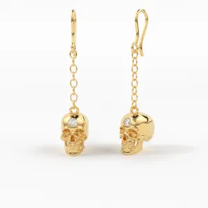 Diamond Skull Earrings in 14k Solid Gold / Skull Drop Earrings / Skull Jewelry / Diamond Studded Gothic Jewelry / Goth Jewelry / 14k Skull Inactive