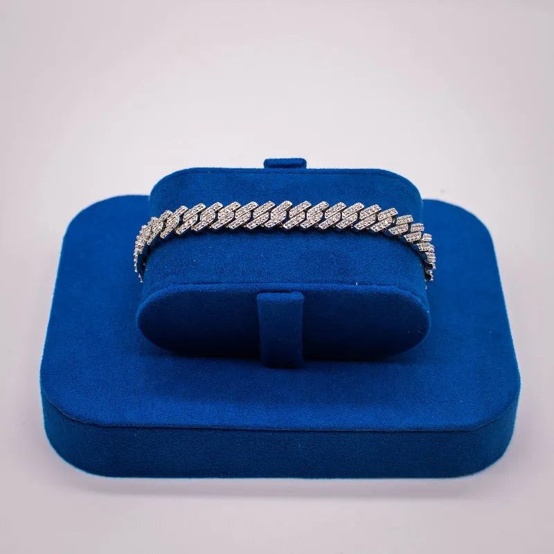 Diamond Straight Edge Cuban Link Bracelet (8mm) in Yellow/White Gold