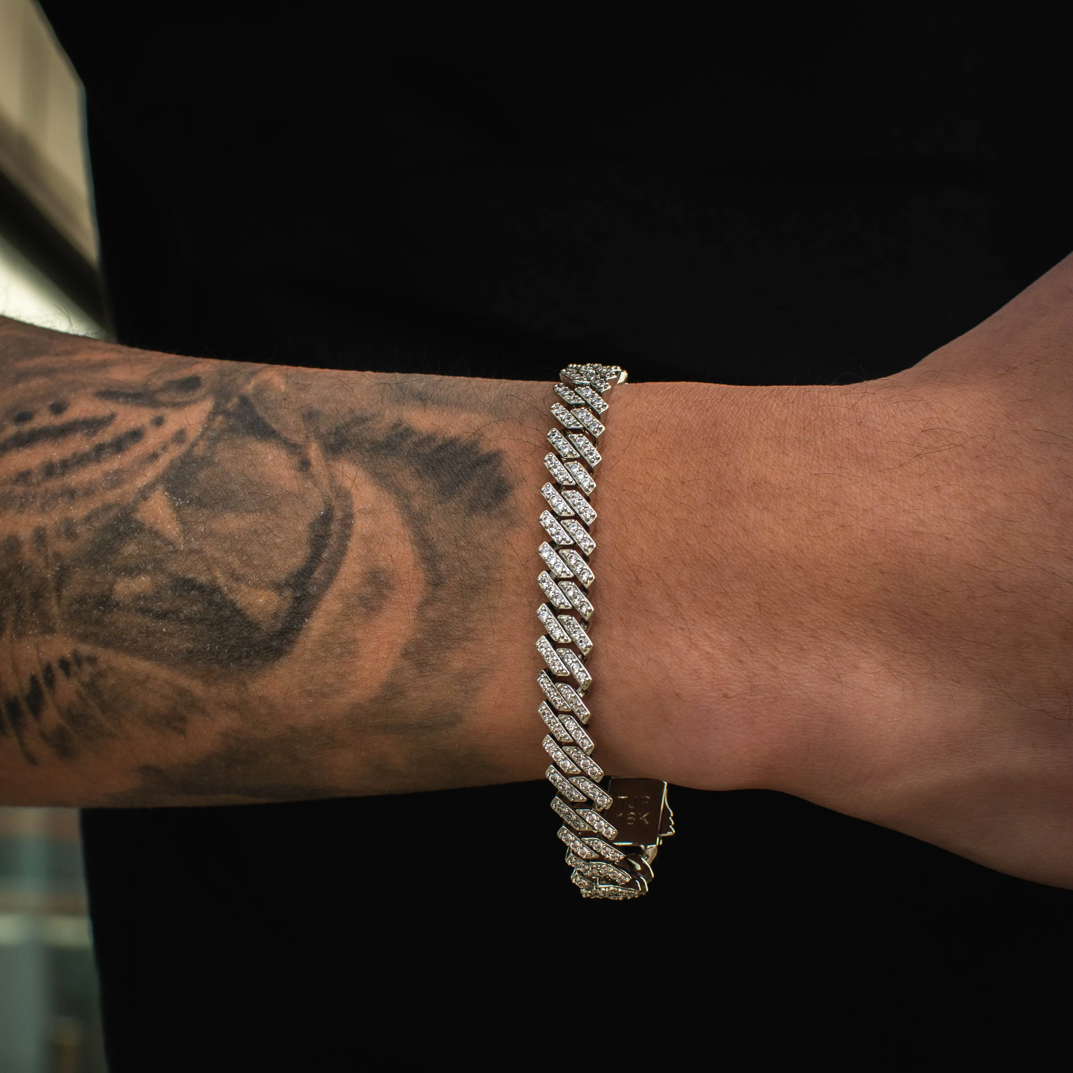 Diamond Straight Edge Cuban Link Bracelet (8mm) in Yellow/White Gold