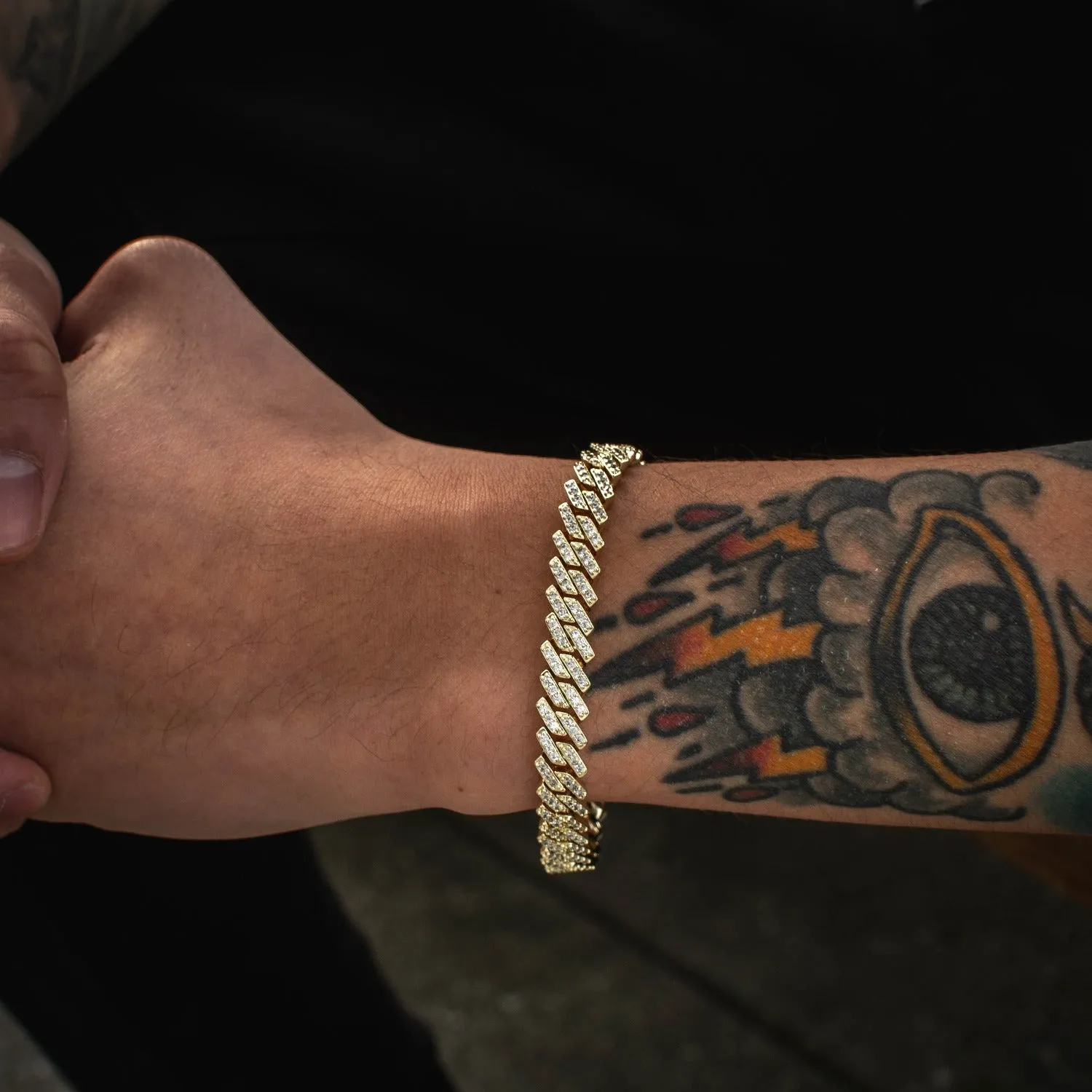 Diamond Straight Edge Cuban Link Bracelet (8mm) in Yellow/White Gold