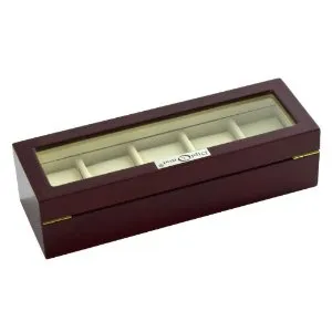 Diplomat Clear Top Window Watch Case for 5 Watches - Cherry Wood