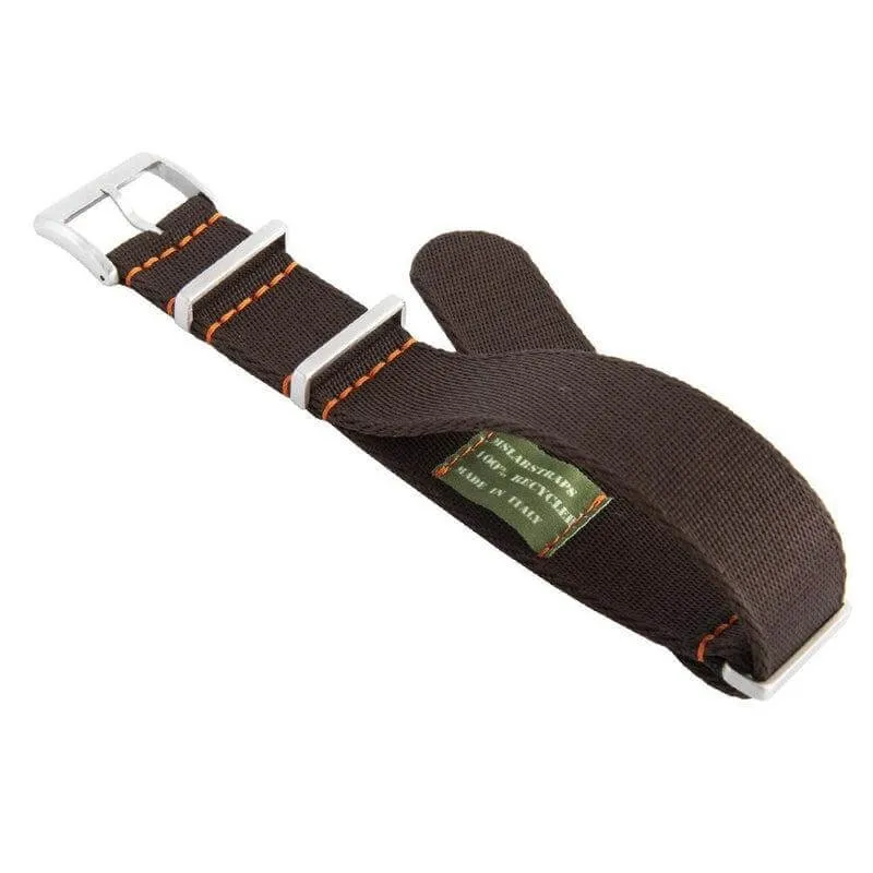 Eco-Friendly Nylon Military Watch Strap -  Dark Brown Orange Stitches