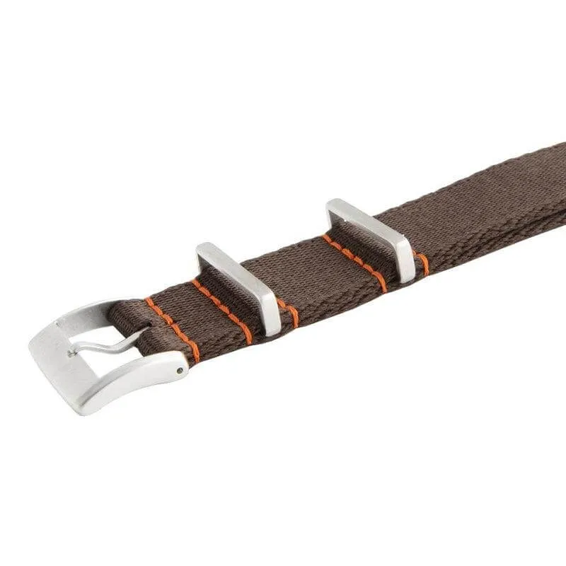 Eco-Friendly Nylon Military Watch Strap -  Dark Brown Orange Stitches
