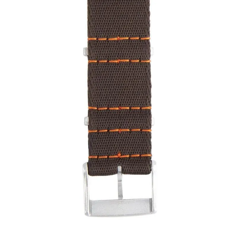 Eco-Friendly Nylon Military Watch Strap -  Dark Brown Orange Stitches