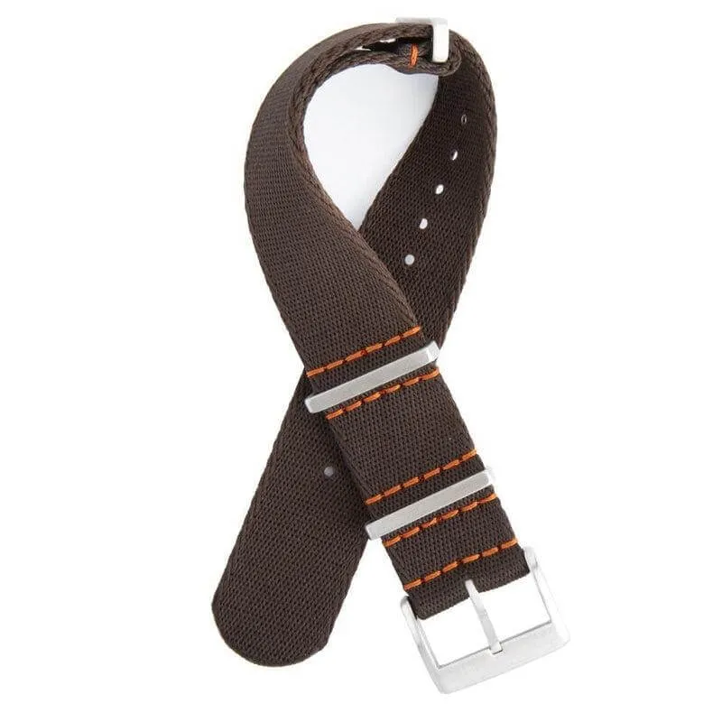 Eco-Friendly Nylon Military Watch Strap -  Dark Brown Orange Stitches