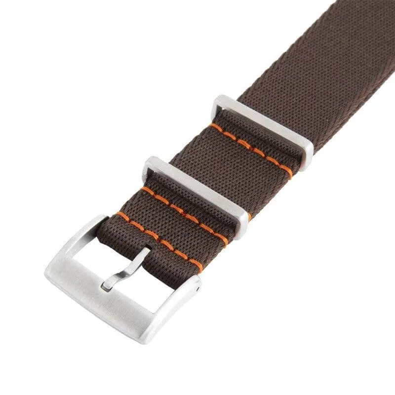 Eco-Friendly Nylon Military Watch Strap -  Dark Brown Orange Stitches