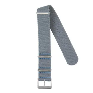 Eco-Friendly Nylon Military Watch Strap -  Grey Light Blue Stitches