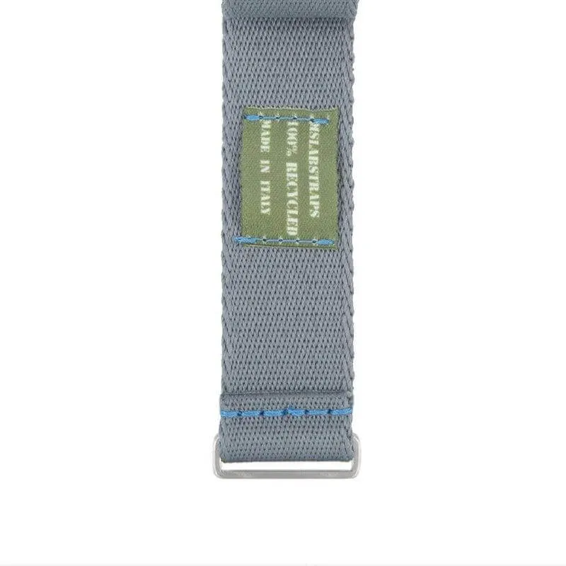 Eco-Friendly Nylon Military Watch Strap -  Grey Light Blue Stitches