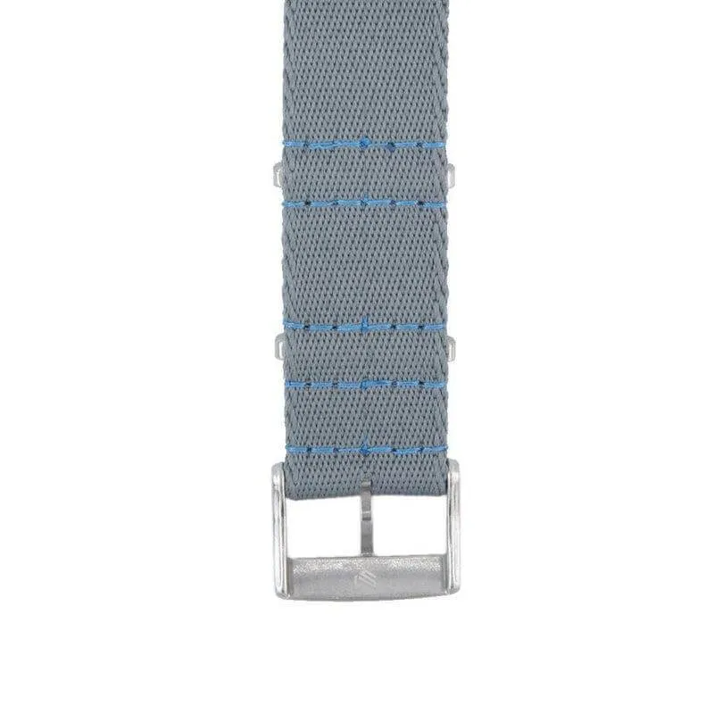 Eco-Friendly Nylon Military Watch Strap -  Grey Light Blue Stitches