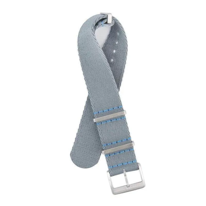 Eco-Friendly Nylon Military Watch Strap -  Grey Light Blue Stitches