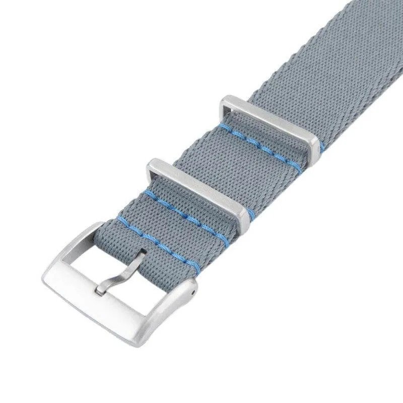 Eco-Friendly Nylon Military Watch Strap -  Grey Light Blue Stitches