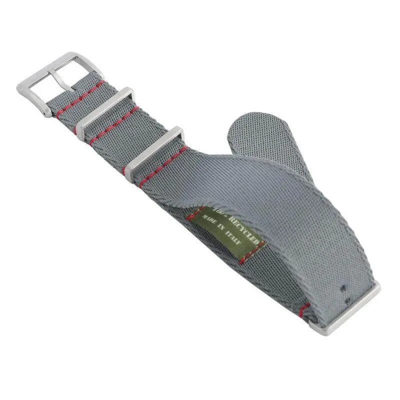 Eco-Friendly Nylon Military  Watch Strap -  Grey Red Stitches