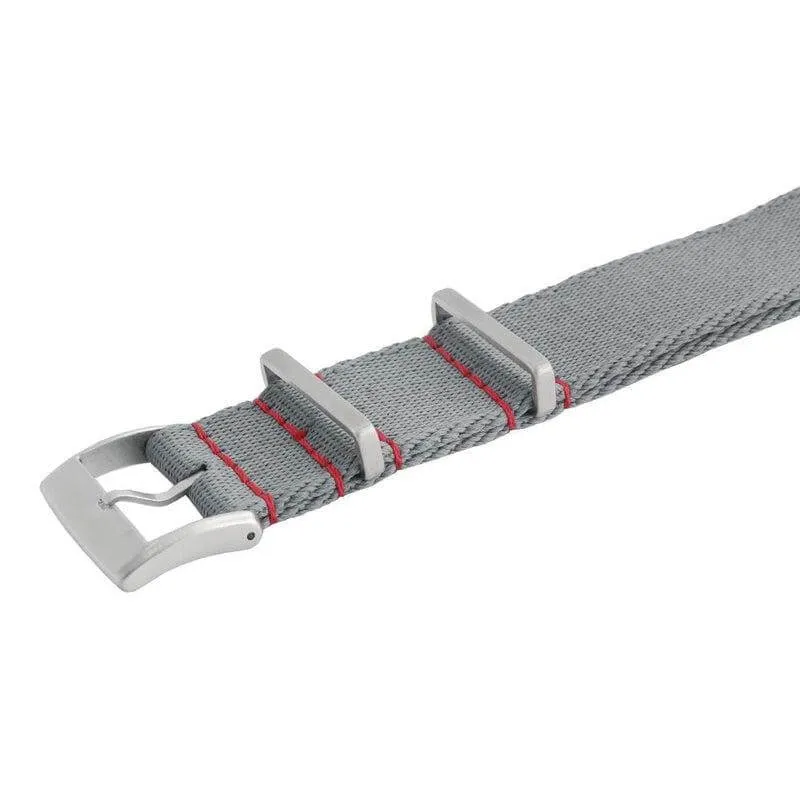 Eco-Friendly Nylon Military  Watch Strap -  Grey Red Stitches