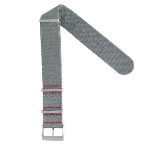 Eco-Friendly Nylon Military  Watch Strap -  Grey Red Stitches