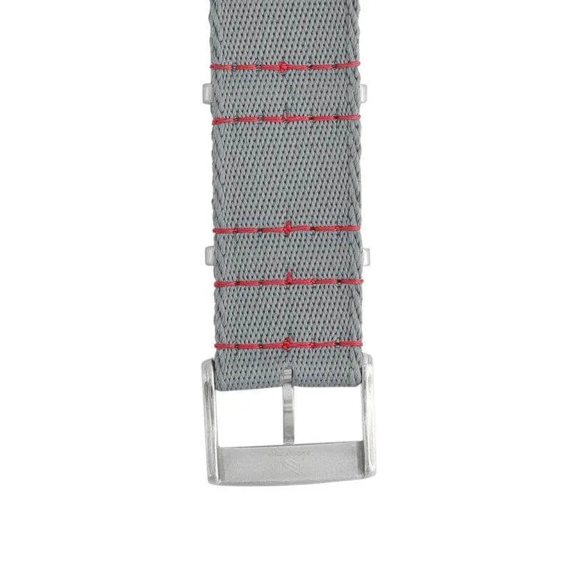 Eco-Friendly Nylon Military  Watch Strap -  Grey Red Stitches