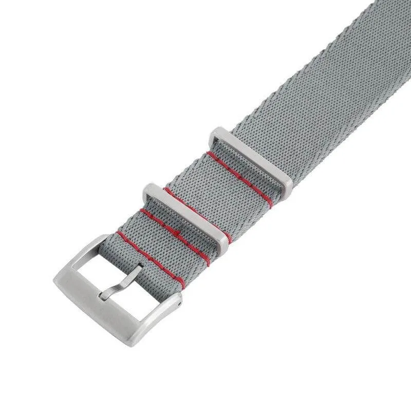 Eco-Friendly Nylon Military  Watch Strap -  Grey Red Stitches