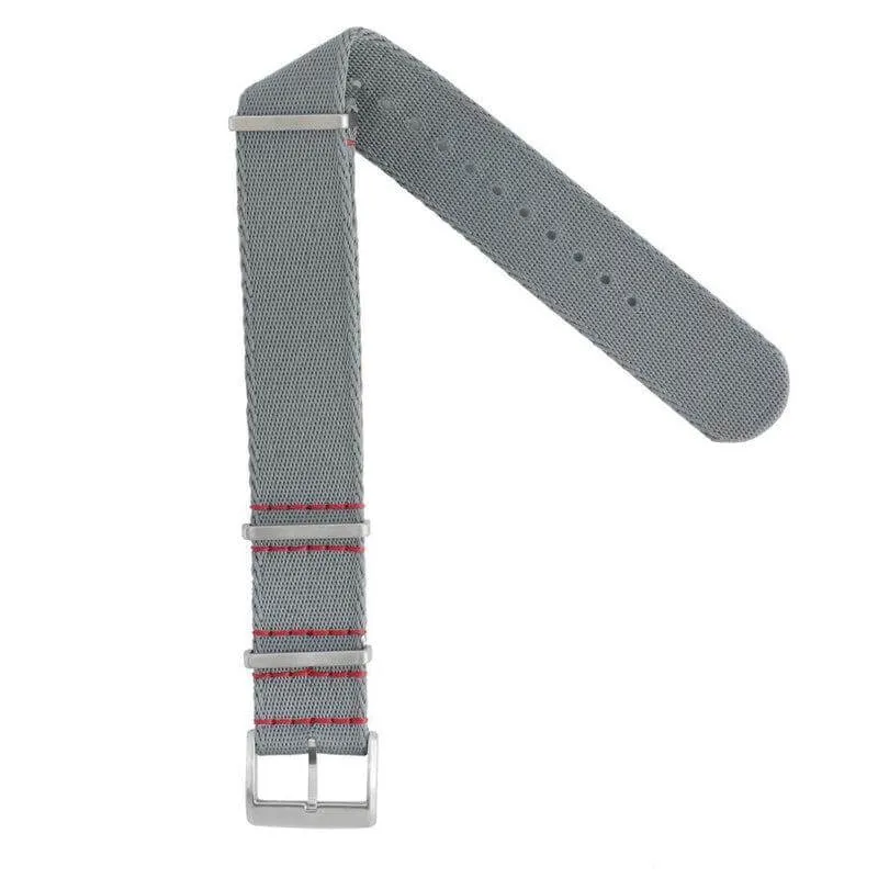 Eco-Friendly Nylon Military  Watch Strap -  Grey Red Stitches