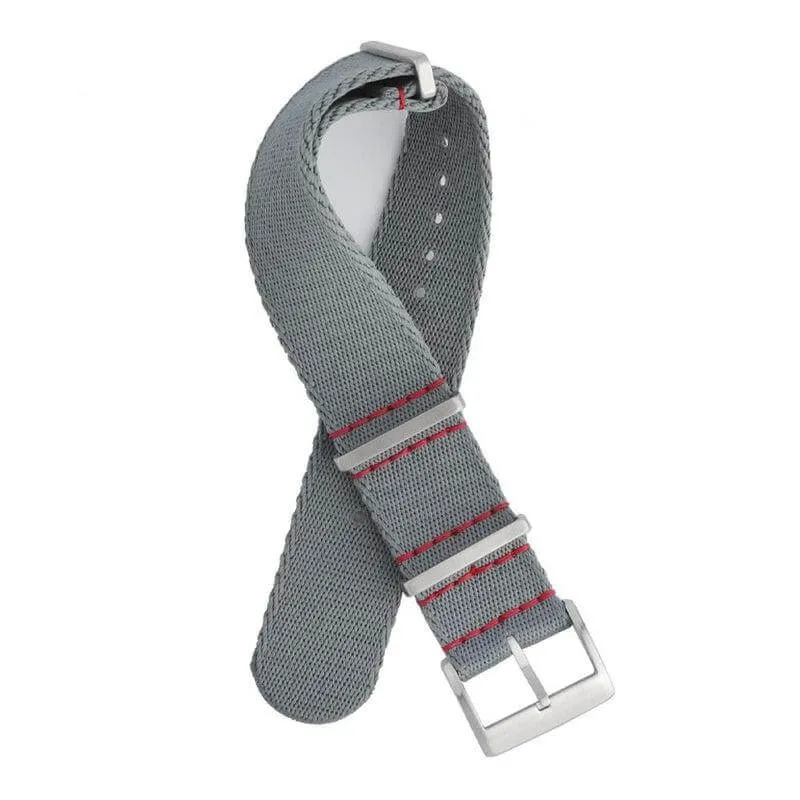 Eco-Friendly Nylon Military  Watch Strap -  Grey Red Stitches