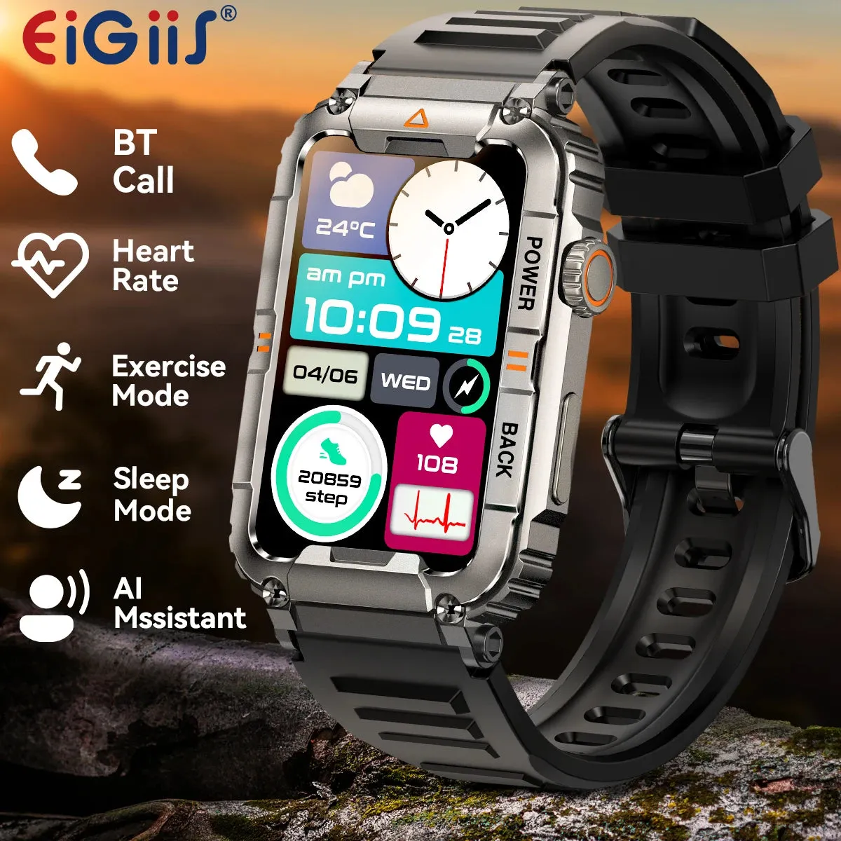 EIGIIS New Military Smart Watch 100  Sports Modes Health Monitor Bluetooth Call IP67 Waterproof Men Women For IOS Android KR88
