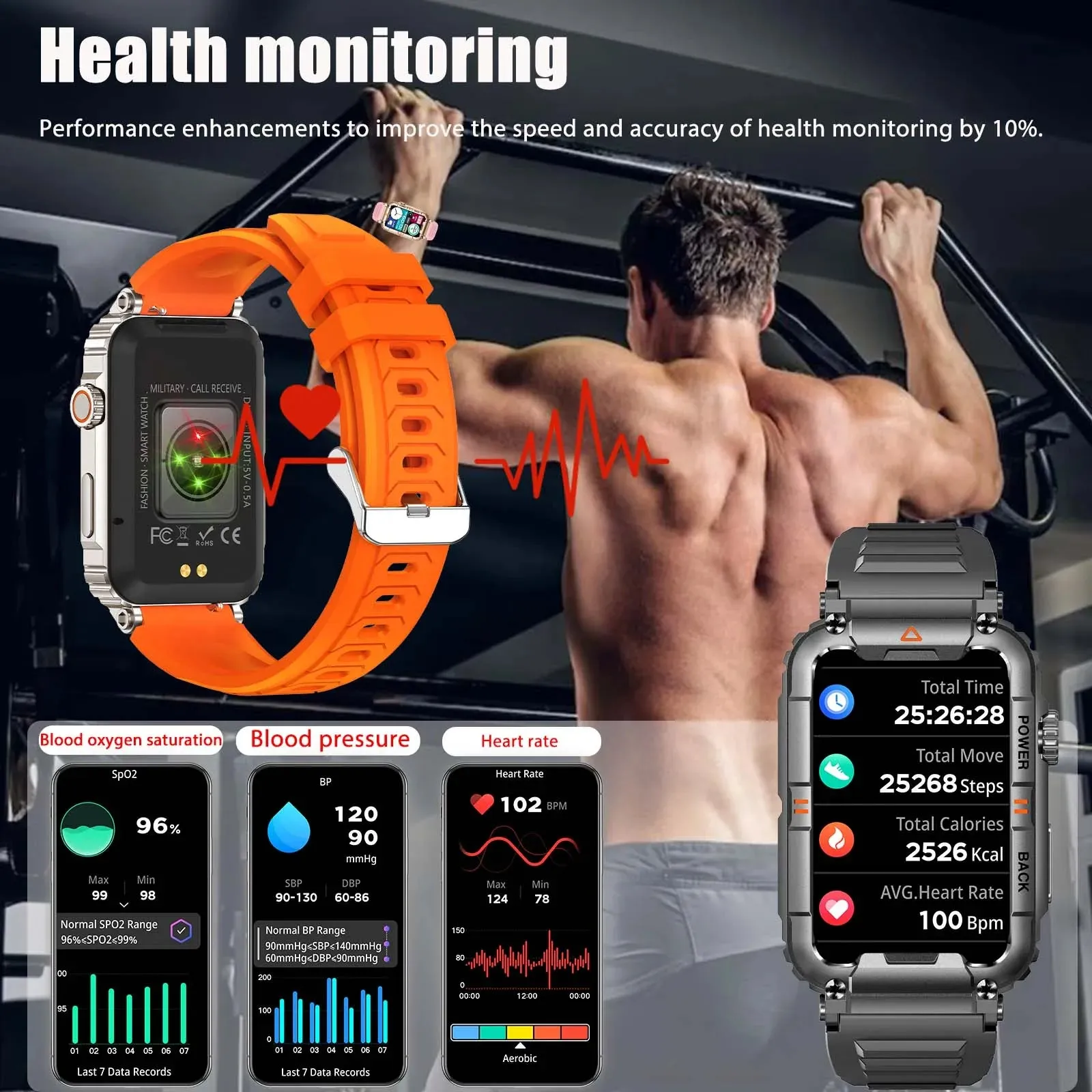 EIGIIS New Military Smart Watch 100  Sports Modes Health Monitor Bluetooth Call IP67 Waterproof Men Women For IOS Android KR88