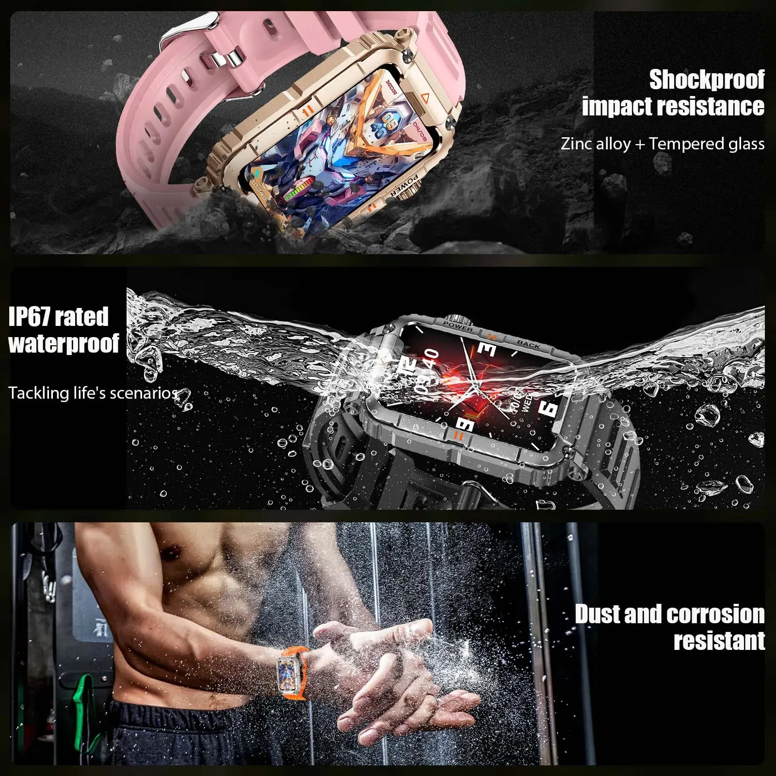 EIGIIS New Military Smart Watch 100  Sports Modes Health Monitor Bluetooth Call IP67 Waterproof Men Women For IOS Android KR88