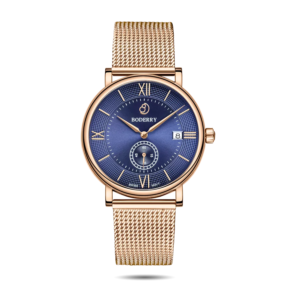 ELEGANT - Swiss Quartz Movement Watch | Rose Gold & Blue Dial