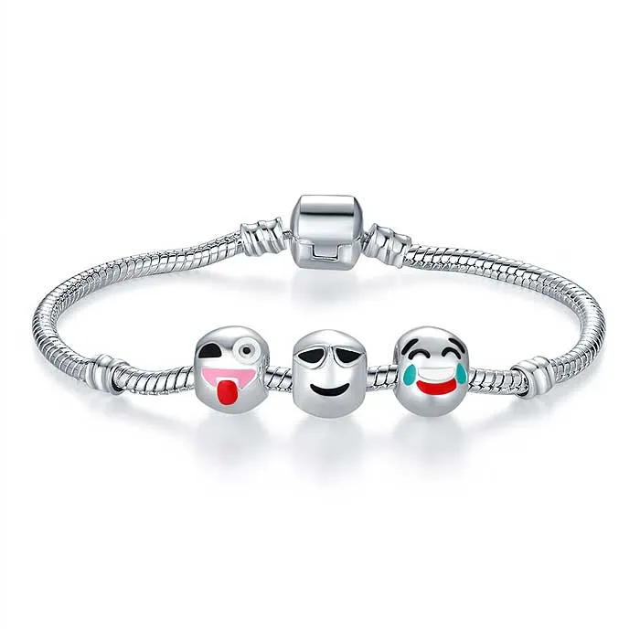Emoji Charm Bracelets in White Gold Plated