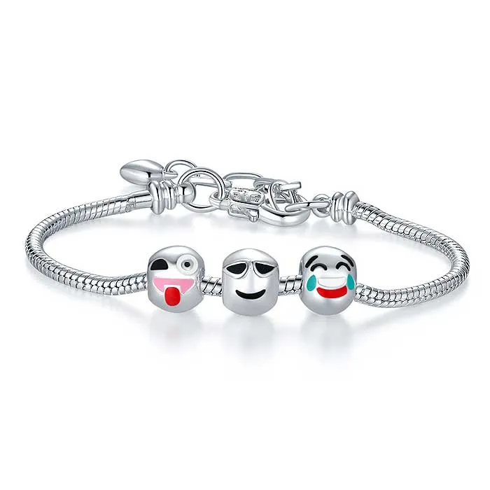 Emoji Charm Bracelets in White Gold Plated