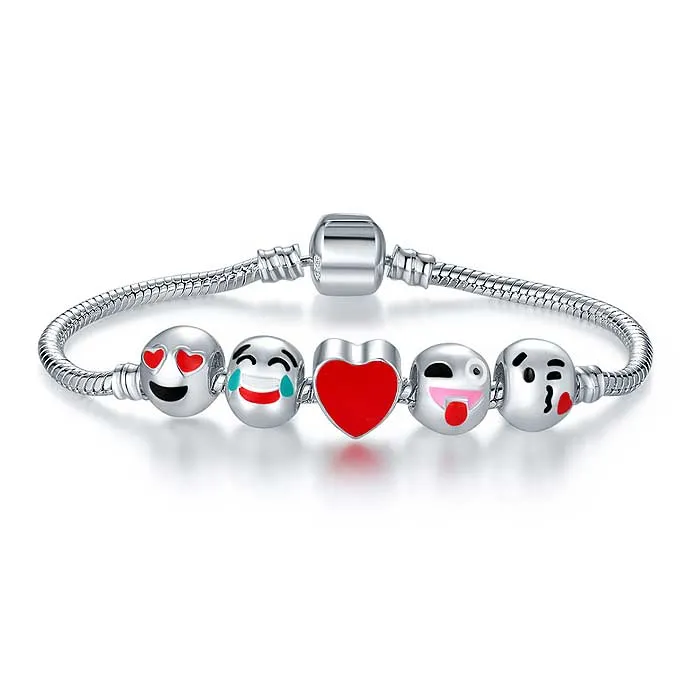 Emoji Charm Bracelets in White Gold Plated