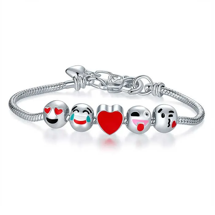 Emoji Charm Bracelets in White Gold Plated