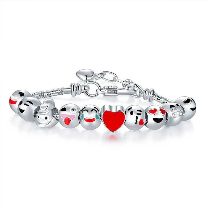 Emoji Charm Bracelets in White Gold Plated