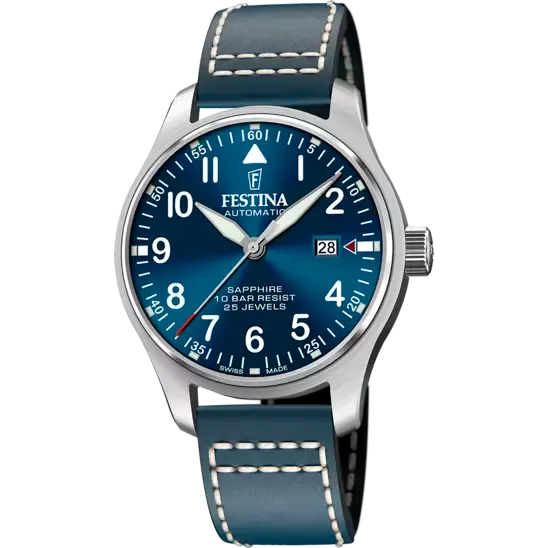 Festina  Automatic Gents Blue Dial with Blue Leather Strap Watch
