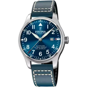 Festina  Automatic Gents Blue Dial with Blue Leather Strap Watch