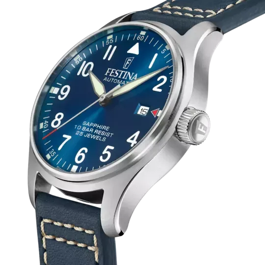 Festina  Automatic Gents Blue Dial with Blue Leather Strap Watch