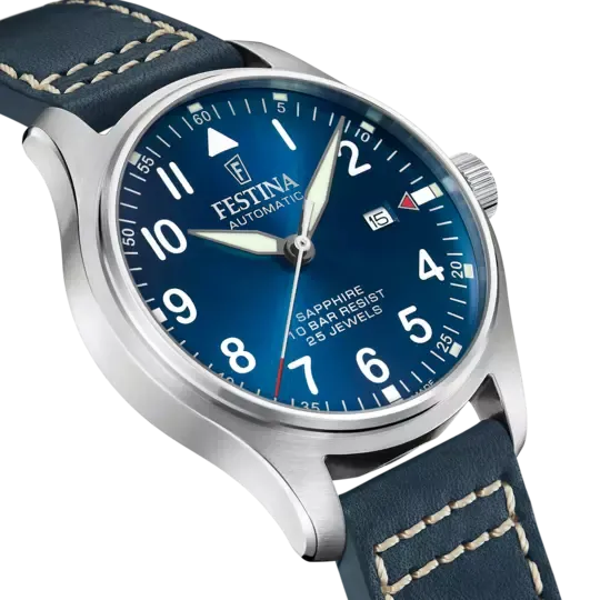 Festina  Automatic Gents Blue Dial with Blue Leather Strap Watch