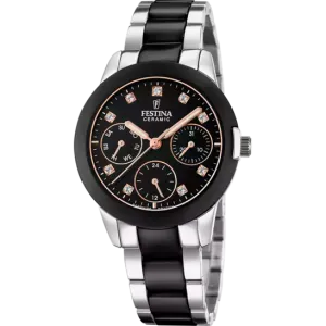 Festina Ceramic Women's Black Dial Silver Black Watch