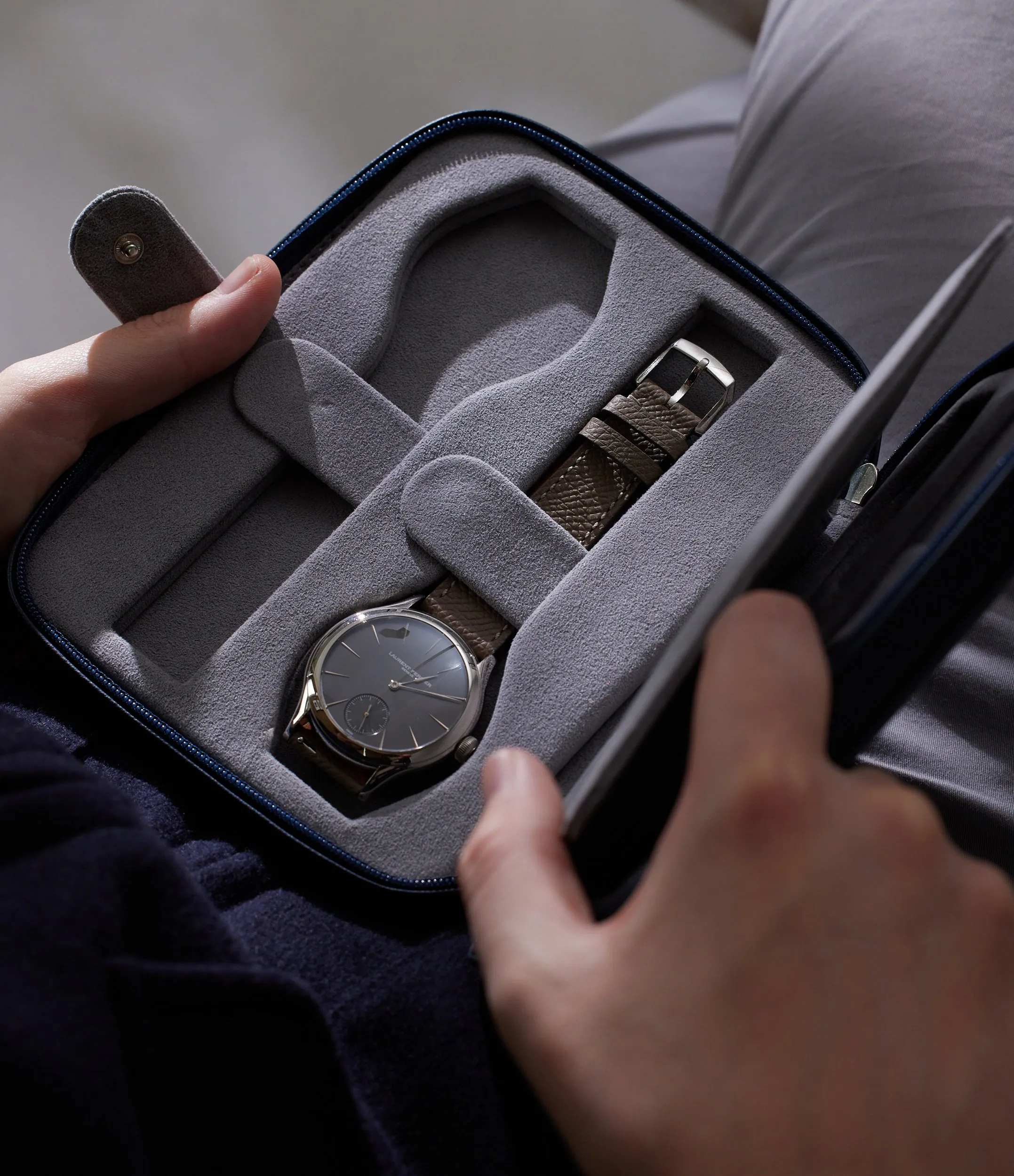 four-watch folio, grained leather