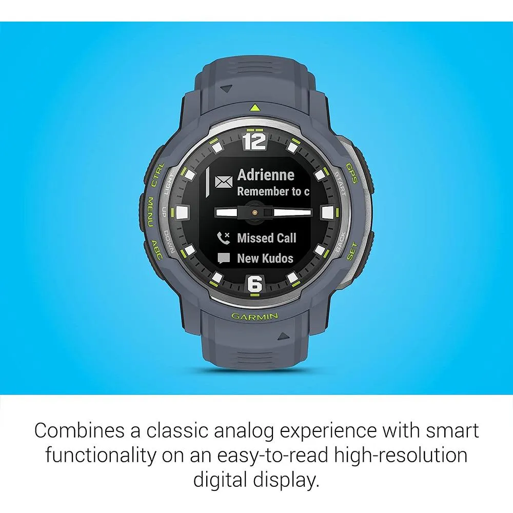 Garmin Instinct Crossover Rugged Hybrid Smartwatch Blue Granite 2 Year Warranty