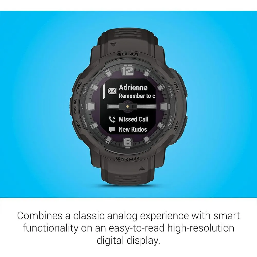 Garmin Instinct Crossover Solar Rugged Hybrid Smartwatch Graphite 2 Yr Warranty
